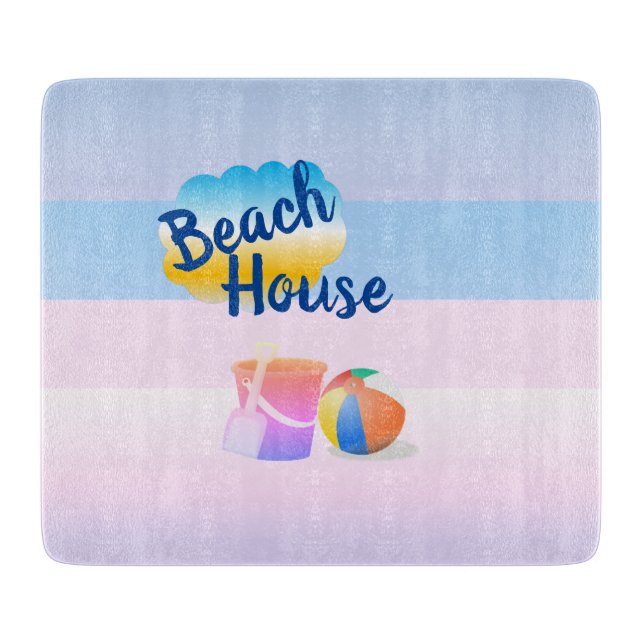 Tabla de cortar Casa de Playa Azul y Rosa (Anverso)
