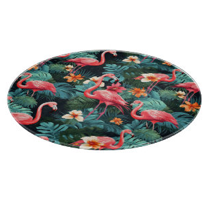 Tabla De Cortar Casa de playa con un patrón de flamingo rosa