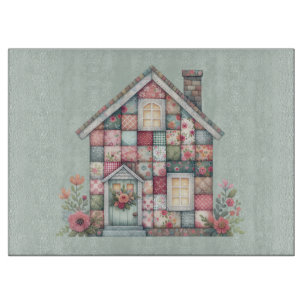 Tabla De Cortar Casa floral cottagecore de falso patchwork