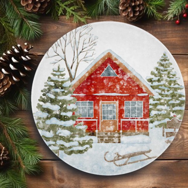 Tabla De Cortar Casa Roja en el paisaje invernal (Subido por el creador)