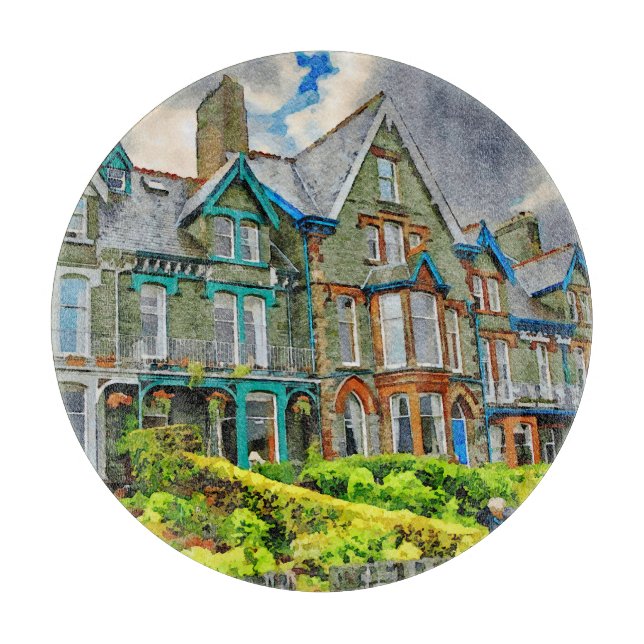Tabla De Cortar Casa victoriana en Keswick pintada con acuarela (Anverso)