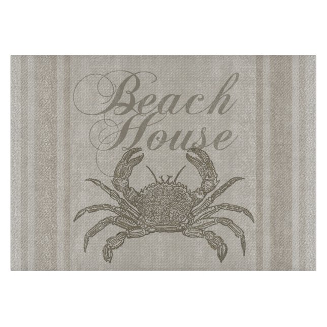 Tabla De Cortar Caseta de playa Crab Vintage costero (Anverso)