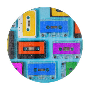 Tabla De Cortar Cassette retro: Colección de fondo azul
