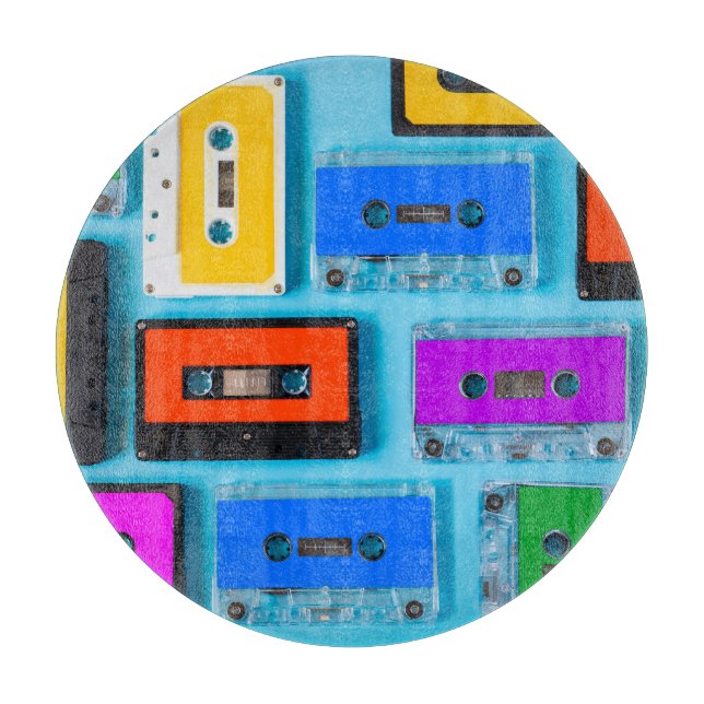 Tabla De Cortar Cassette retro: Colección de fondo azul (Anverso)