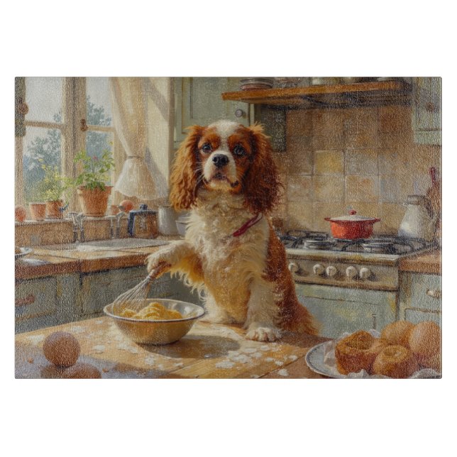 Tabla De Cortar Cavalier King Charles Spaniel cocinando en la coci (Anverso)