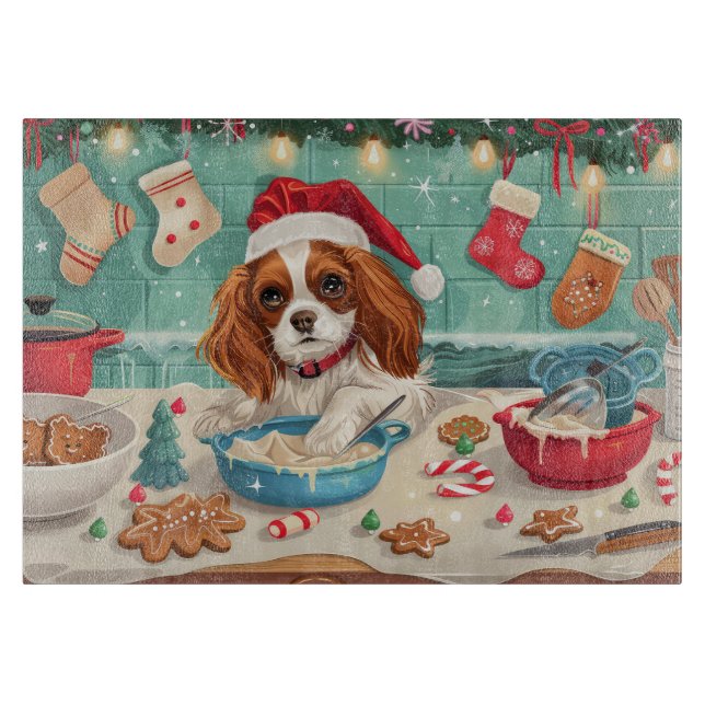 Tabla De Cortar Cavalier King Charles Spaniel Horneando Navidad (Anverso)