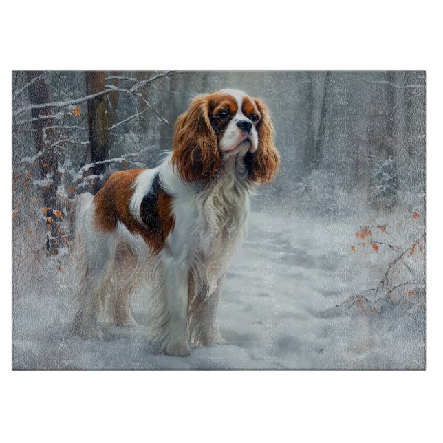 Tabla De Cortar Cavalier King Deja que nieve Navidad Cepillado  (Anverso)