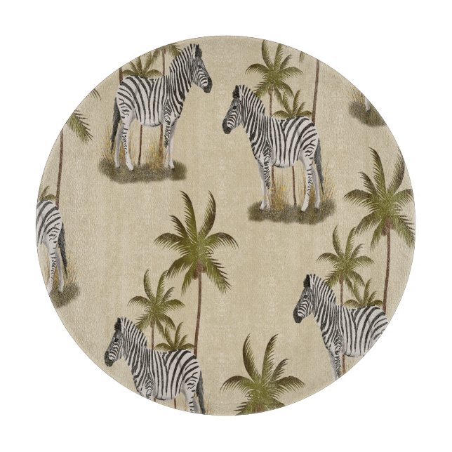 Tabla De Cortar Cebras Únicas de Safari & Palmeras (Anverso)