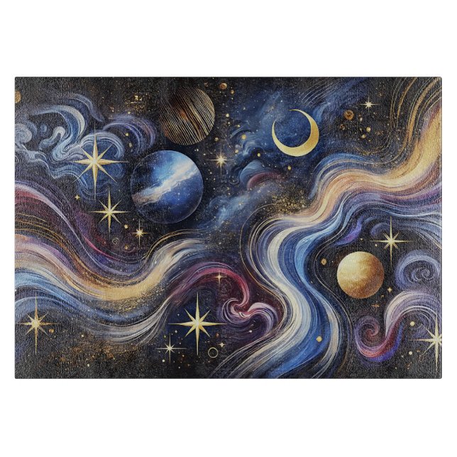 Tabla De Cortar Celestial Galaxy Stars Cutting Board Cosmic Kitche (Anverso)