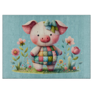 Tabla De Cortar Cerdo caprichoso de patchwork en jardín floral