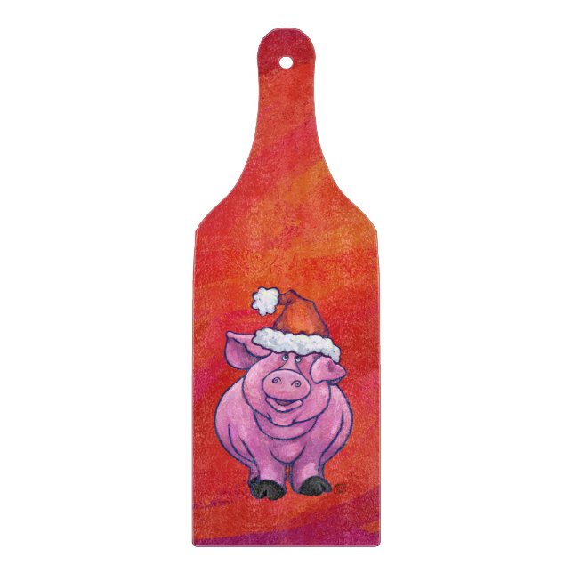 Tabla De Cortar Cerdo en Santa Hat en rojo (Anverso)