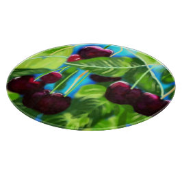 Tabla De Cortar Cerezas Colgadas De Las Ramas Cerezo Verde Rojo