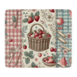Tabla De Cortar Cesta de Frutas Gingham Diversión
