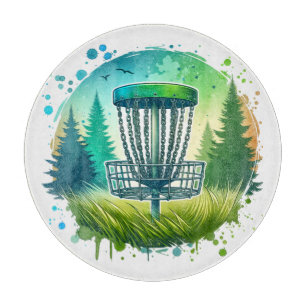 Tabla De Cortar Cesta de Golf de Disco y Árboles Pinos Azul y Verd