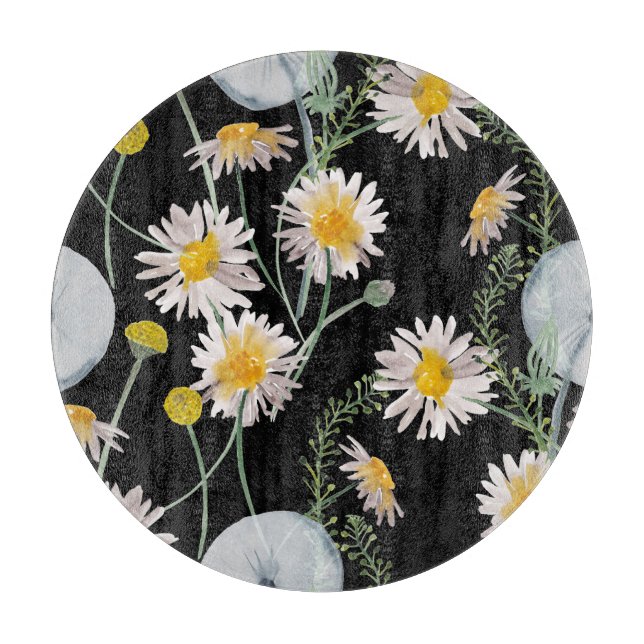 Tabla De Cortar Chamomile, patrón de acuarela de diente de león (Anverso)