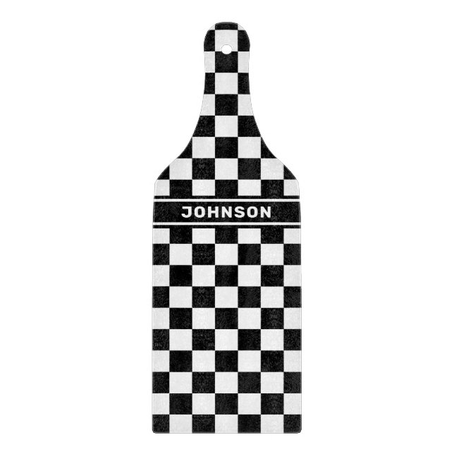 Tabla De Cortar Chequeado negro personalizado (Anverso)