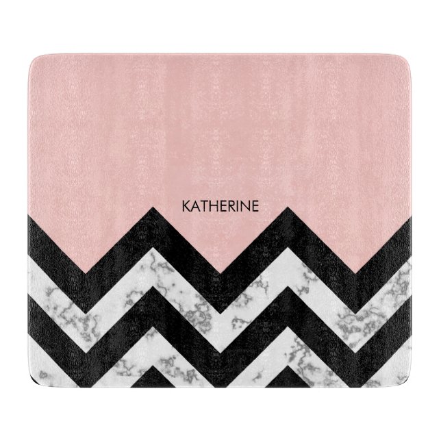 Tabla De Cortar Chevrons blanco y rosa negro (Anverso)