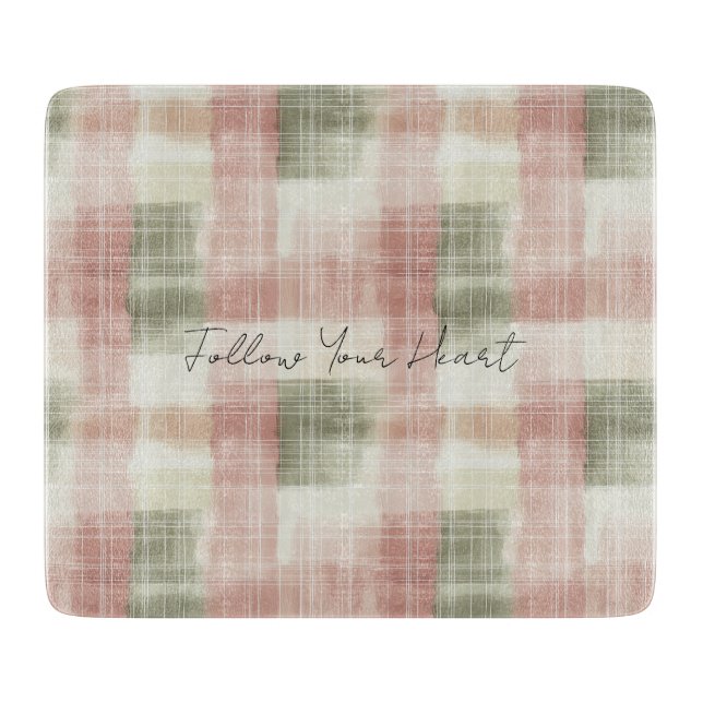Tabla De Cortar Chic Pink Mint Cream Plaid Stripes   (Anverso)
