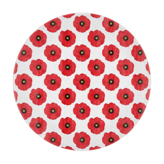 Tabla De Cortar Chic Rústico Amapolas Florales Rojas y Blancas (Anverso)