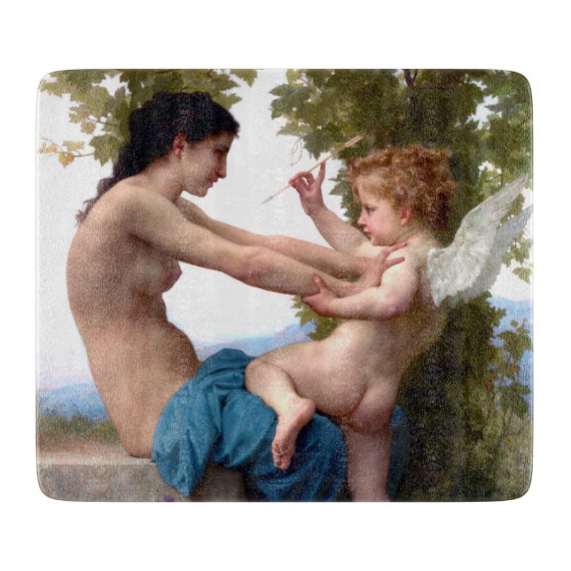 Tabla De Cortar Chica defendiéndose de Eros Cupido Pintura (Anverso)