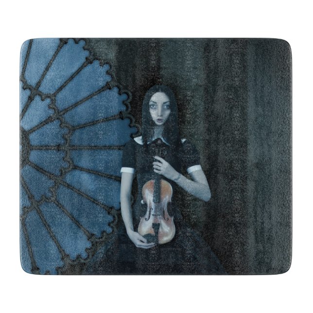 Tabla De Cortar Chica gótico victoriano sostiene violín oscuro fan (Anverso)