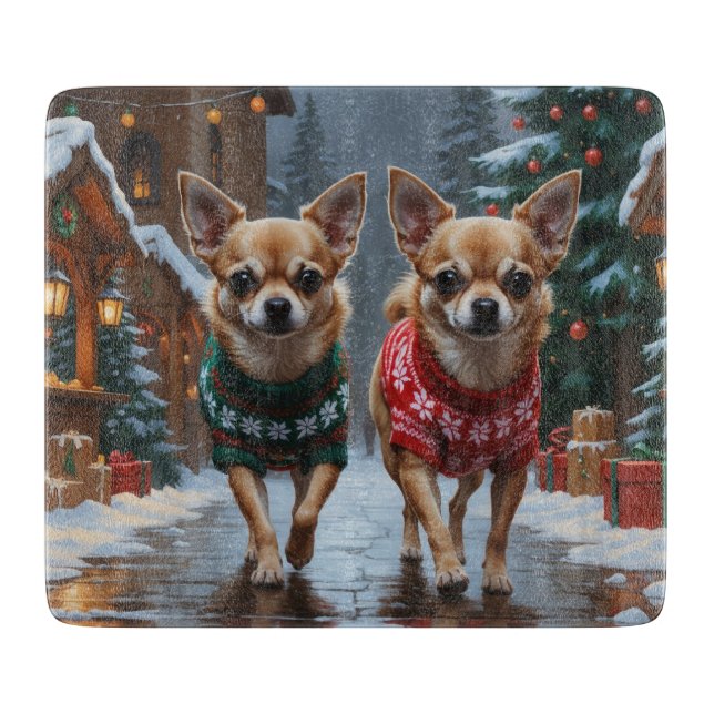 Tabla De Cortar Chihuahua Dogs Christmas Snow Holiday (Anverso)