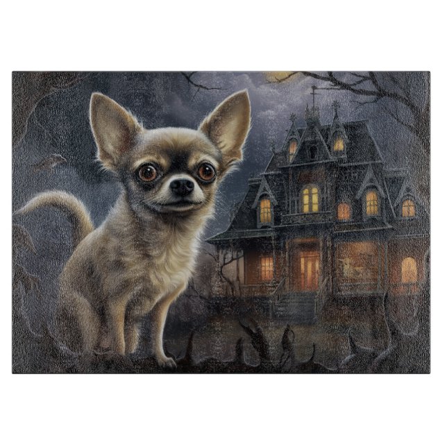 Tabla De Cortar chihuahua Halloween Espantoso (Anverso)