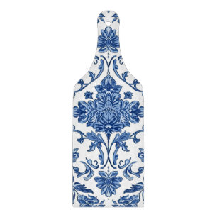 Tabla De Cortar Chinoisería Floral Azul Acuarela Blanca
