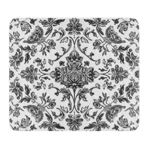 Tabla De Cortar Chinoiserie Floral Negro y Blanco Acuarela