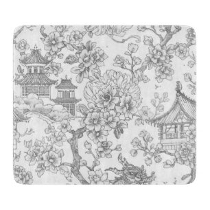 Tabla De Cortar Chinoiserie Toile Dragón Flor de Cerezo Ornamental