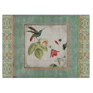 Tabla De Cortar Chinoiserie Vintage Hummingbirds n Flowers Coral