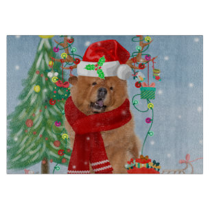 Tabla De Cortar Chow Chow Dog en nieve con regalos de Navidades