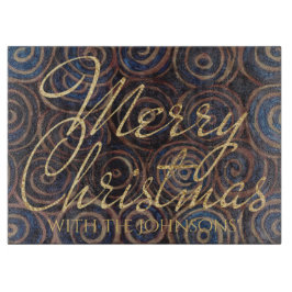 Tabla De Cortar Christmas Navy and Gold Swirls