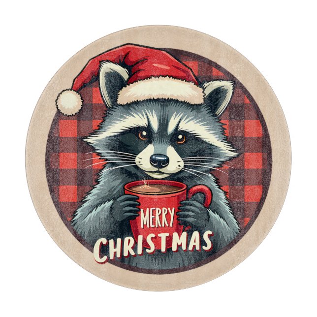 Tabla De Cortar Christmas Raccoon Cocoa Cheer (Anverso)