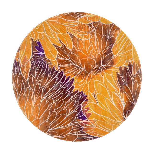 Tabla De Cortar Chrysanthemum japonés: Patrulla acuarela sin mar (Anverso)