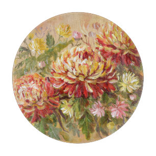 Tabla De Cortar Chrysanthemum Meadow: Pintura de mano acrílica.