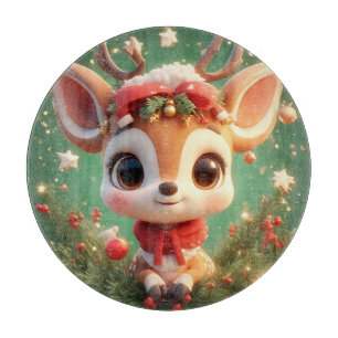 Tabla De Cortar Ciervo de dibujos animados adorable en una Navidad