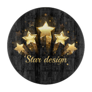 Tabla De Cortar Cinco estrellas de oro en negro
