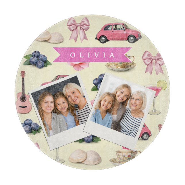 Tabla De Cortar Cinta personalizada para cóctel rosa de coqueta ad (Anverso)