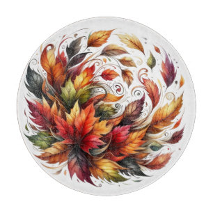 TABLA DE CORTAR CÍRCULO COLORIDO DE LAS HOJAS DE OTOÑO OTOÑO