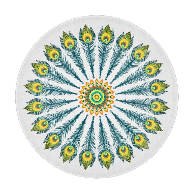 Tabla De Cortar Círculo de plumas de pavo real (Anverso)