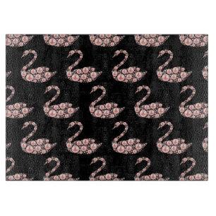 Tabla De Cortar Cisne de perla rosa elegante sobre fondo negro