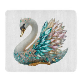 Tabla De Cortar Cisne Dorado con Cristales Bedazzled Diamante Bril