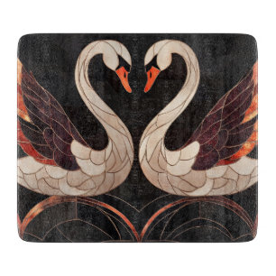 Tabla De Cortar Cisnes Art Déco elegantes formando un corazón