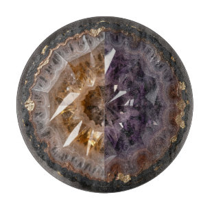 Tabla De Cortar Citrino Amatista Geoda Cristal de Lujo Dividida