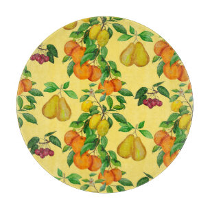 Tabla De Cortar Citrus, pera, cereza: acuarela impresa.