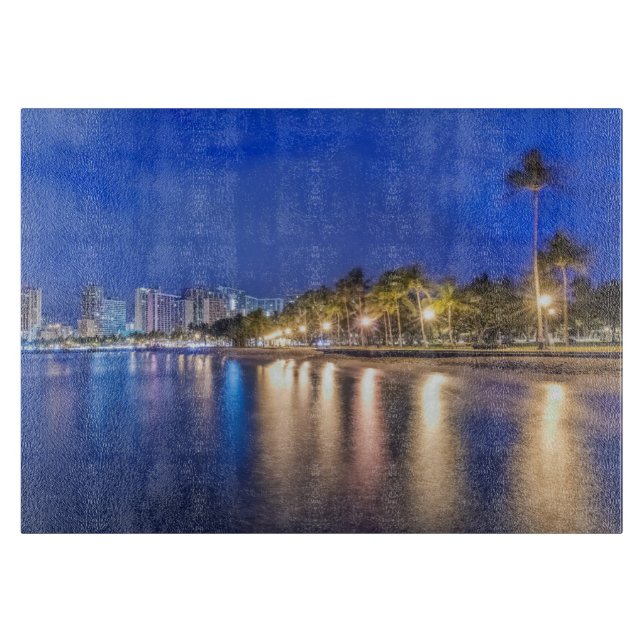 Tabla De Cortar Ciudad de Waikiki al amanecer (Anverso)