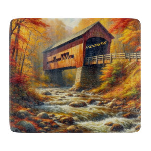 Tabla De Cortar clásico puente cubierto de otoño