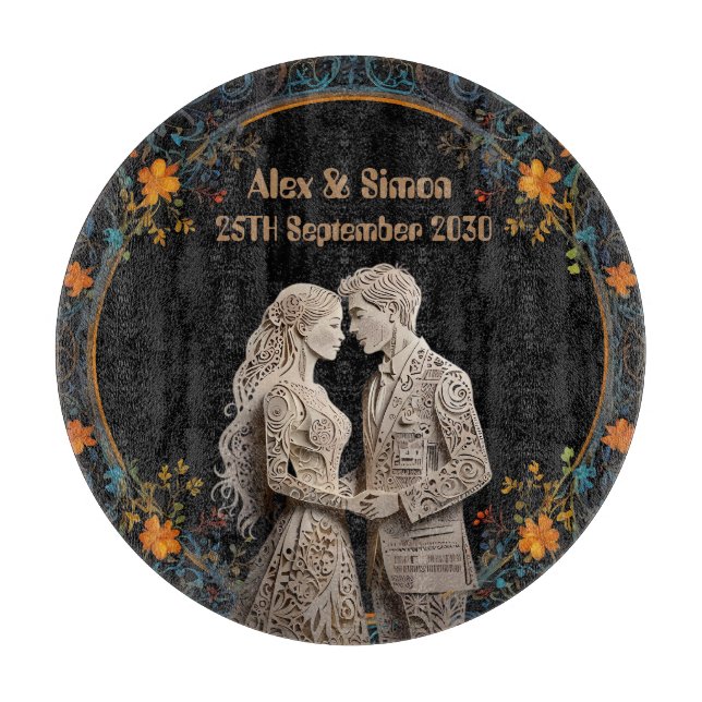 Tabla De Cortar Clásico Real Bride y Groom (Anverso)