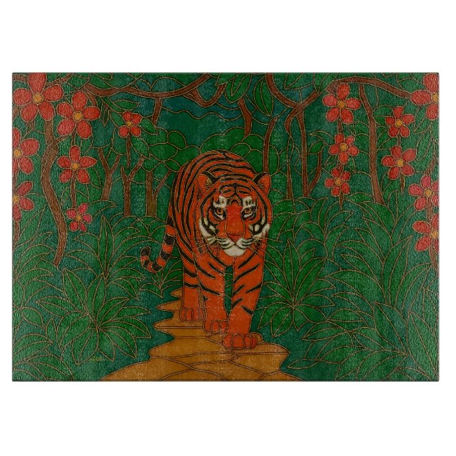 Tabla De Cortar Cloisonne Art Tiger on the Jungle Path (Anverso)